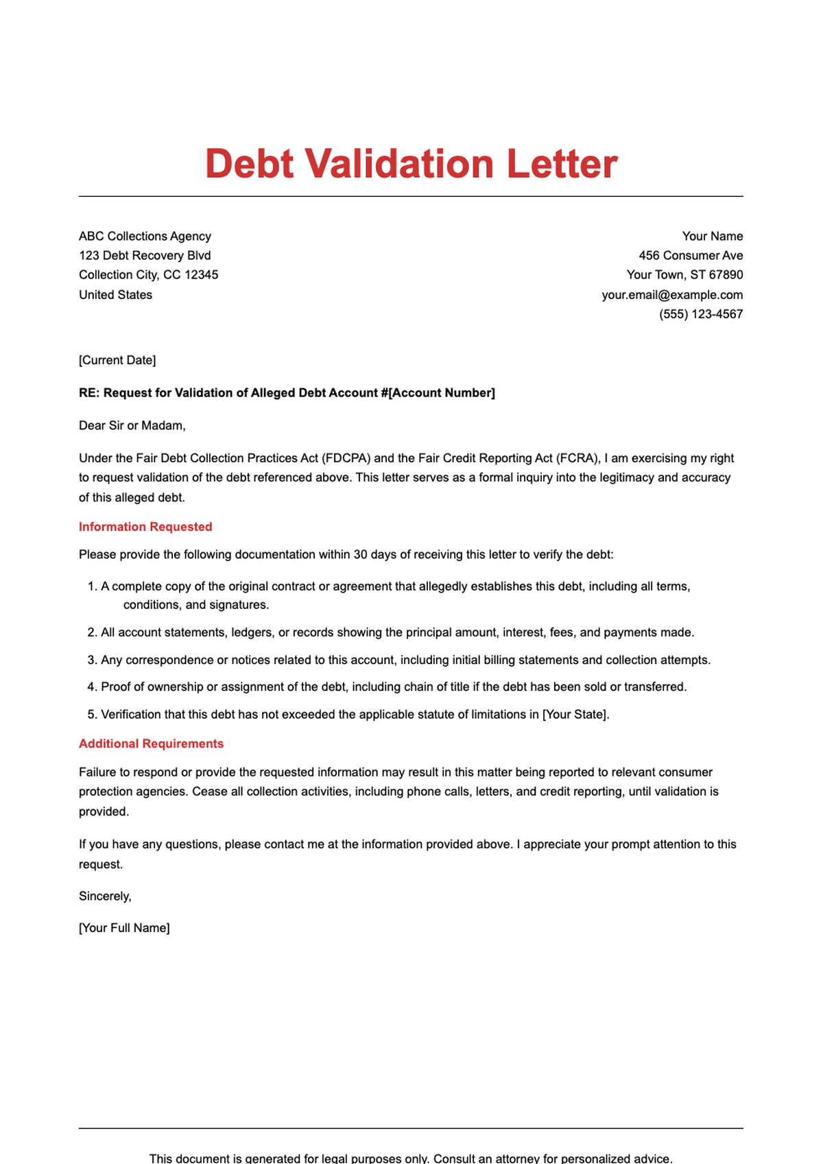 Debt validation letter template with red header and contact info_variant_2